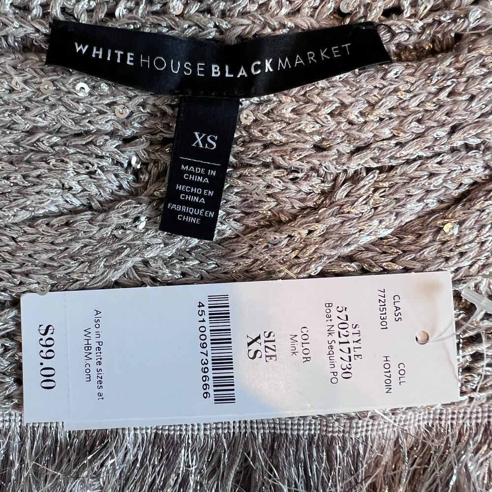 WHBM Sequin Knit Boat Neck Sweater in Taupe with Gold Metallic Knit Women’s XS - Picture 8 of 9